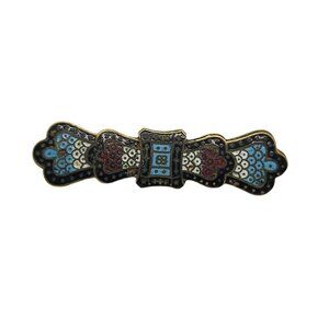 Antique Victorian Champlevé Enamel Gothic Revival Brooch Barrel Hinge C Clasp